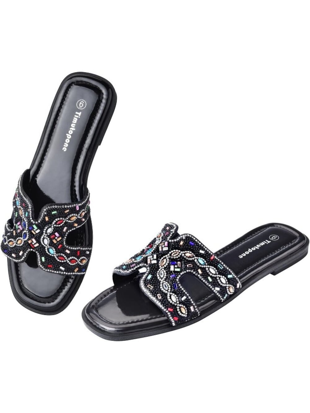 Women's Black Open Toe Comfortable Slide Trendy Fashion Slip-On Casual Shoes